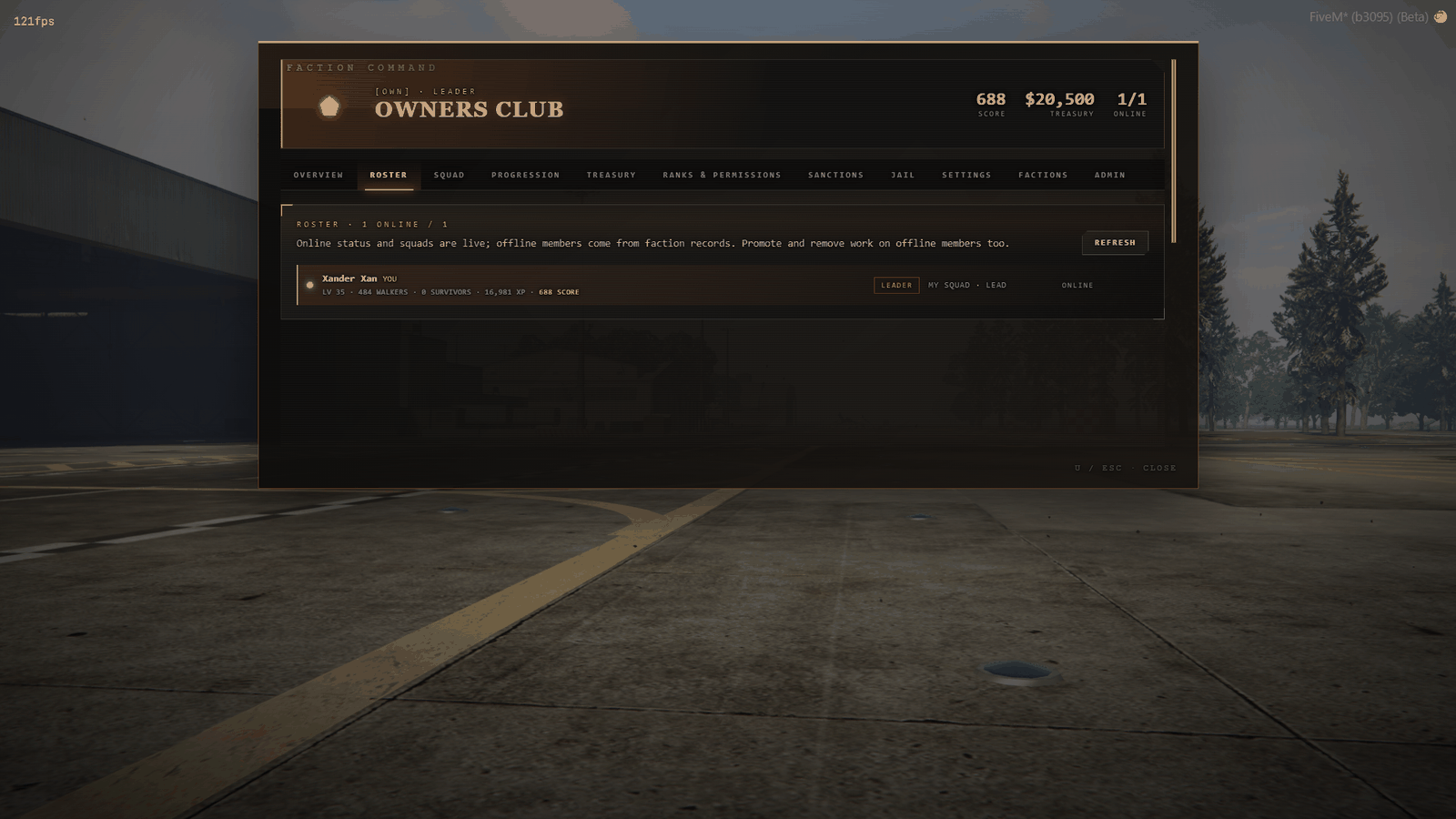 Faction roster tab listing members, ranks and who is online